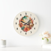 水彩砂漠サボテンと山 ラージ壁時計 (ホーム)