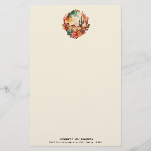 水彩砂漠サボテンと山 便箋 (正面)