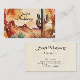 水彩砂漠サボテンと山 名刺