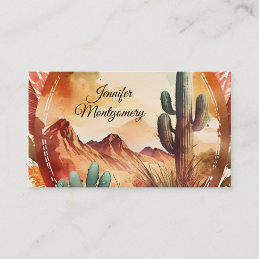 水彩砂漠サボテンと山 名刺 (正面)