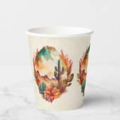 水彩砂漠サボテンと山 紙コップ (正面)