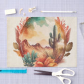 水彩砂漠サボテンと山 薄葉紙 (クラフト)