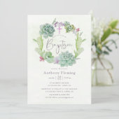 水彩砂漠サボテン多肉類ベビーバプテスマ 招待状 (スタンド正面)