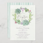 水彩砂漠サボテン多肉類ベビーバプテスマ 招待状 (正面/裏面)