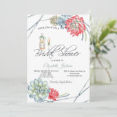 水彩砂漠サボテン 赤い多肉植物 ドット 招待状 (スタンド正面)