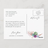 水彩砂漠多肉植物婚礼感谢卡 ポストカード (裏面)