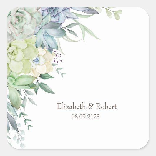 水彩砂漠多肉植物 スクエアシール (正面)