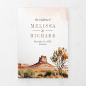 水彩砂漠山サボテンQRコード結婚ズ 三つ折り招待状 (カバー)