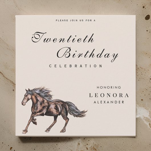 水彩神秘の馬 誕生日パーティー 招待状