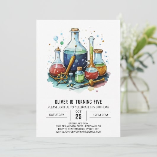 水彩神秘ラボサイエンティスト誕生日 招待状 (スタンド正面)