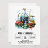 水彩神秘ラボサイエンティスト誕生日 招待状 (正面/裏面)