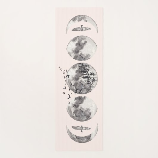 水彩神秘的な森の月の月のフェーズ名 ヨガマット (裏面)