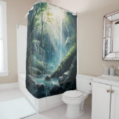 水彩神秘的な森の滝 シャワーカーテン (インサイチュ)