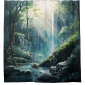 水彩神秘的な森の滝 シャワーカーテン (正面)