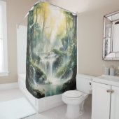 水彩神秘的な森の滝 シャワーカーテン (インサイチュ)