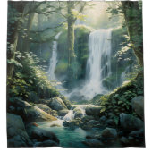 水彩神秘的な森の滝 シャワーカーテン (正面)