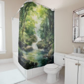 水彩神秘的な森の滝 シャワーカーテン (インサイチュ)