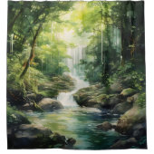 水彩神秘的な森の滝 シャワーカーテン (正面)