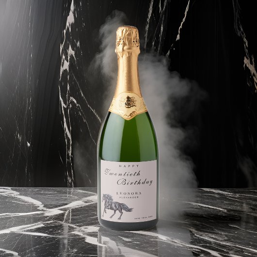 水彩神秘的な馬ANY大人の誕生日パーティー スパークリングワインラベル