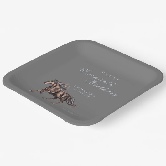 水彩神秘的な馬ANY誕生日パーティー ペーパープレート (傾斜あり)