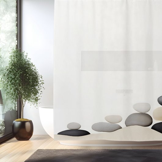 水彩禅石ガーデン日本のスタイル シャワーカーテン