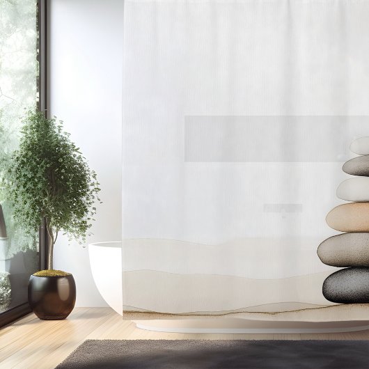 水彩禅石ガーデン日本のスタイル シャワーカーテン