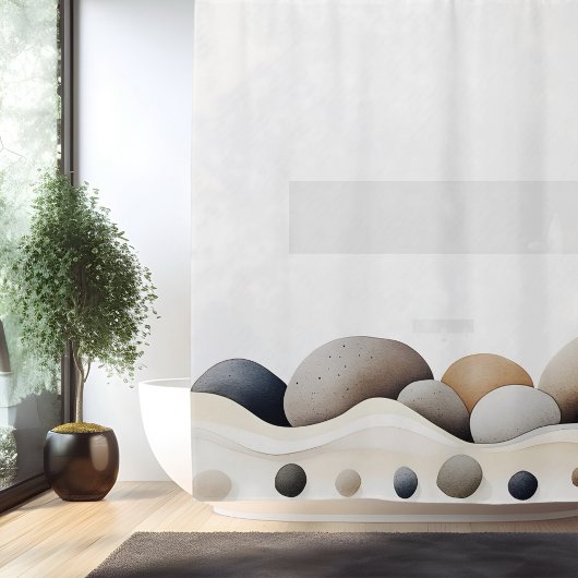 水彩禅石ガーデン日本のスタイル シャワーカーテン