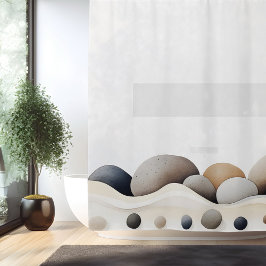 水彩禅石园林日式风格 シャワーカーテン