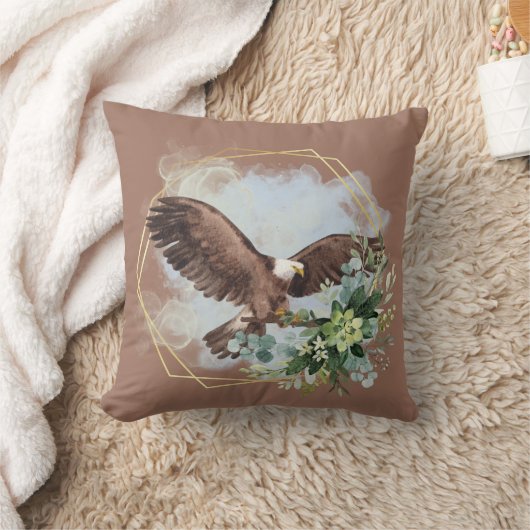 水彩禿げたイーグル枠付きブーケ クッション (ブランケット)