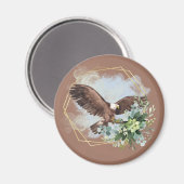 水彩禿げたイーグル枠付きブーケ マグネット (正面/裏面)