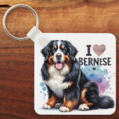水彩私は私のベルネーズマウンテンドッグが大好き キーホルダー (正面)