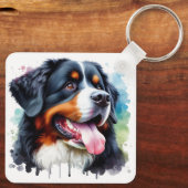 水彩私は私のベルネーズマウンテンドッグが大好き キーホルダー (裏面)