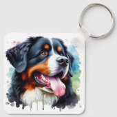水彩私は私のベルネーズマウンテンドッグが大好き キーホルダー (裏面)
