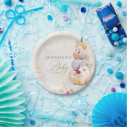 水彩秋かぼちゃガールベビーシャワー ペーパープレート (パーティー)