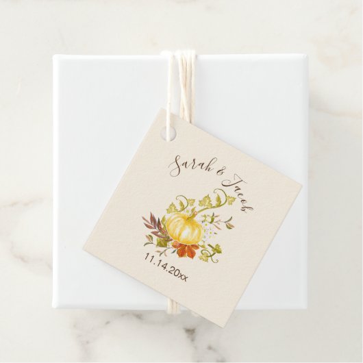 水彩秋のカボチャと葉ズ結婚ズ フェイバータグ (インサイチュ)