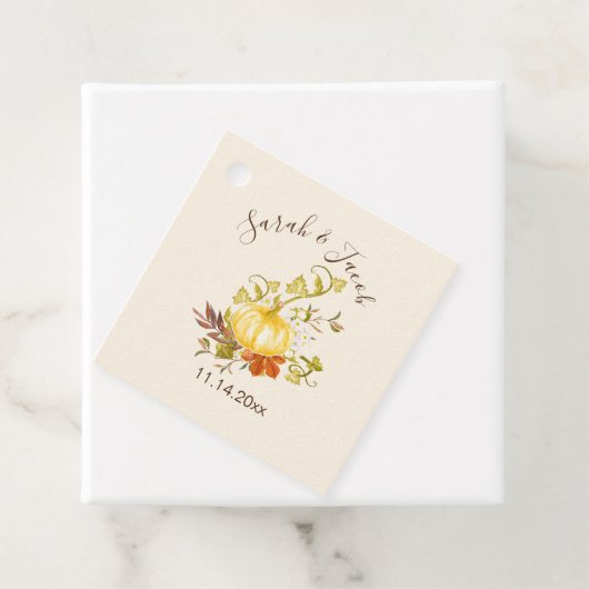 水彩秋のカボチャと葉ズ結婚ズ フェイバータグ (インサイチュ)