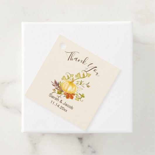 水彩秋のカボチャと葉ズ結婚ズ フェイバータグ (インサイチュ)