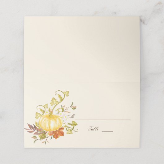 水彩秋のカボチャと葉ズ結婚ズ プレイスカード (外部開封)