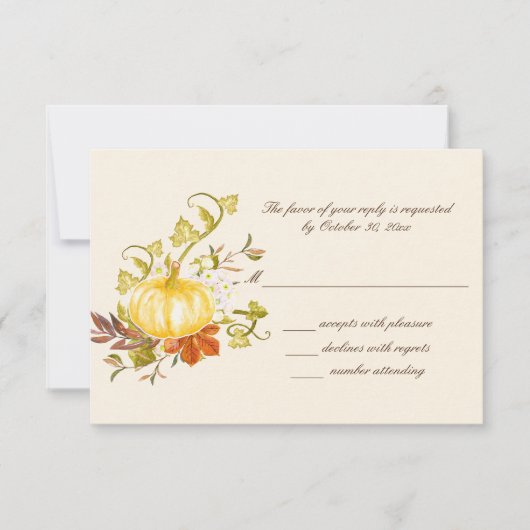 水彩秋のカボチャと葉ズ結婚ズ 出欠カード (正面)