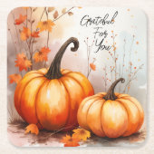 水彩秋のカボチャに感謝 スクエアペーパーコースター (正面)