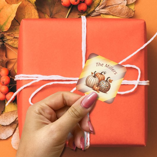 水彩秋のカボチャのパタパーソナライズされたーン スクエアシール