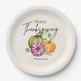 水彩秋のカボチャ幸せな感謝祭 ペーパープレート