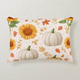 水彩秋のカボチャ&ひまわり模様 アクセントクッション