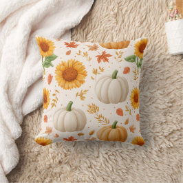水彩秋のカボチャ&ひまわり模様 クッション