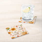 水彩秋のカボチャ&ひまわり模様 スクエアペーパーコースター (インサイチュ)