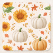水彩秋のカボチャ&ひまわり模様 スクエアペーパーコースター (正面)