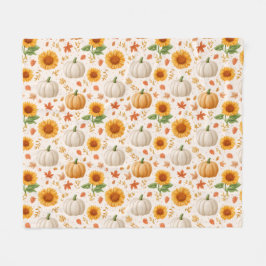 水彩秋のカボチャ&ひまわり模様 フリースブランケット