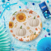 水彩秋のカボチャ&ひまわり模様 ペーパープレート (パーティー)