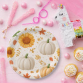 水彩秋のカボチャ&ひまわり模様 ペーパープレート (パーティー)