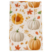 水彩秋のカボチャ&ひまわり模様 ミディアムペーパーバッグ (正面)